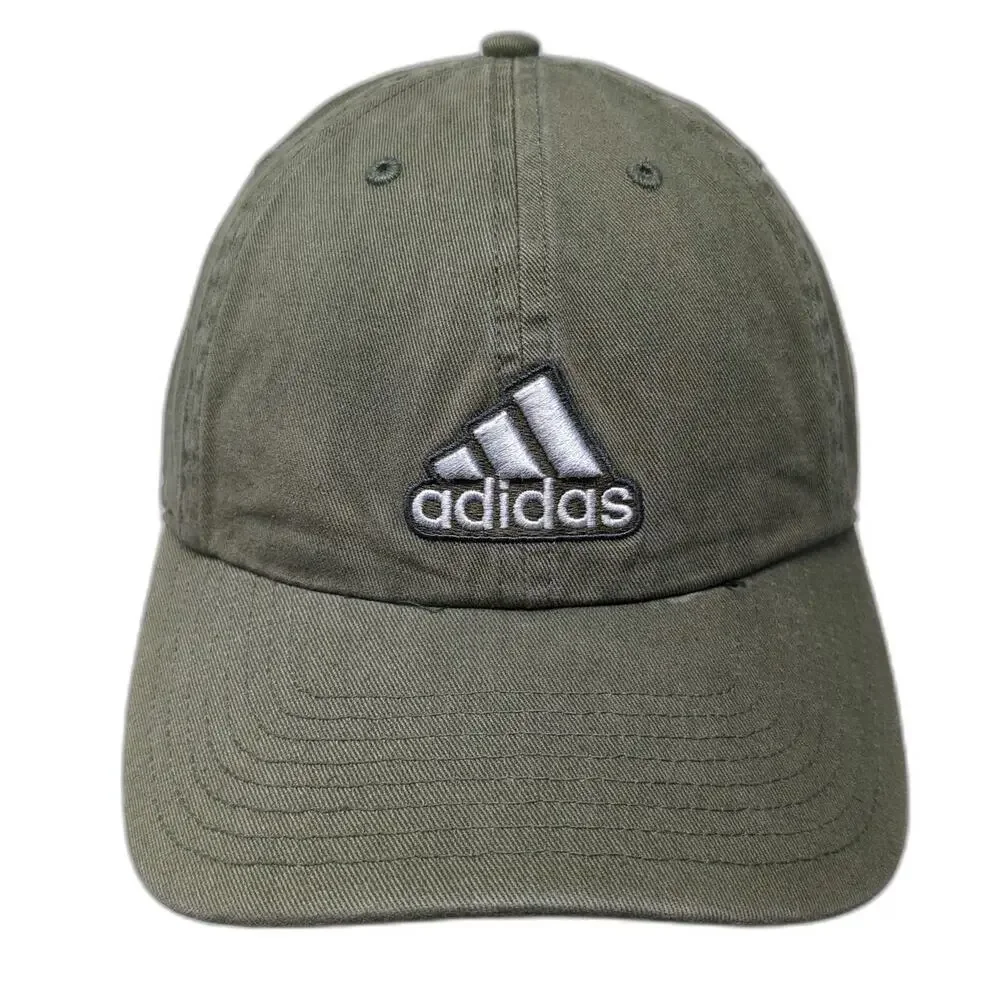 Adidas Baseball Cap Green One Size Adjustable Embroidered Logo Cotton Sport Hat
